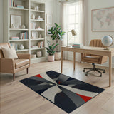 Modern Geometric Halftone Area Rug in Black Red