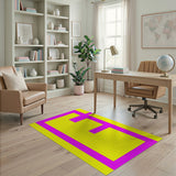 Vibrant Yellow and Pink Geometric E Pattern Area Rug
