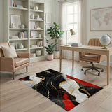 Luxury Black White Red Gold Marble Abstract Area Rug