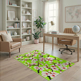 Cherry Blossom Floral Area Rug on Vibrant Green