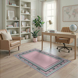 Pink Teal Ornate Geometric Frame Rug