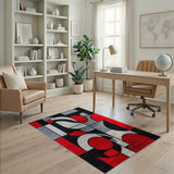 ODIKA Modern Abstract Geometric Red and Black Washable Area Rug - Low Pile Non-Slip Pet & Kid Friendly