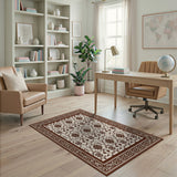 Beige Floral Persian Area Rug with Ornate Brown Border