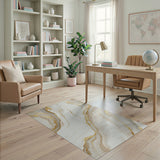 ODIKA Washable Abstract Marble Area Rug - Modern Gold and Cream Low Pile Non-Slip Floor Mat