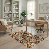 ODIKA Playful Ginger Cat Pattern Washable Area Rug - Low Pile & Non-Slip
