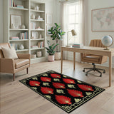 Art Deco Red Palm Frond Rug on Black