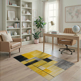 Yellow Bold Yellow Black Geometric Modern Area Rug