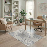 Elegant Grey Fern Leaf Pattern Area Rug
