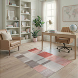 Modern Geometric Stripe Area Rug in Grey Beige Red
