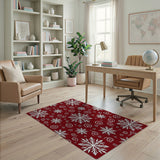 Red Snowflakes Swirls Area Rug