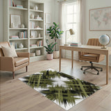 Olive Green Abstract Brushstroke Area Rug
