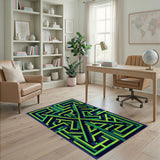 Teal Neon Maze Geometric Area Rug