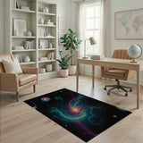 Cosmic Teal Nebula Swirl Area Rug
