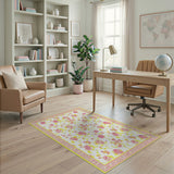 Pink Roses Yellow Blooms Floral Vintage Rug