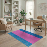 Pink Teal Blue Striped Woven Area Rug