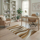 Brown and Tan Wavy Layers Brown Tan Abstract Area Rug