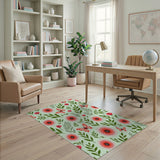 Pink Daisy Butterfly Mint Green Floral Area Rug