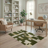 Olive Green Geometric Block Area Rug