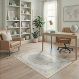 Ornate Gold Floral Medallion Gold and Silver Area Rug