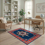 Nautical Compass Rose Navy Area Rug