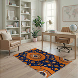 Vibrant Orange Floral Navy Area Rug