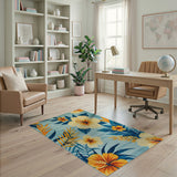 Teal Hibiscus Coastal Area Rug