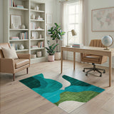 Blue and Teal Teal Wave Abstract Area Rug