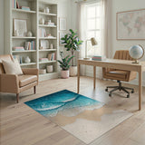 Ocean Waves Crashing Sandy Beach Area Rug