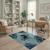 Teal Cyber Octopus Circuit Area Rug
