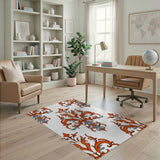 Orange Gray Baroque Damask Area Rug