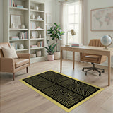Black Gold Wavy Grid Geometric Rug