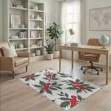 Festive Holly Berry Leaf Pattern Area Rug