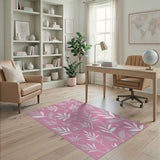 Blush Pink White Leaf Silhouette Area Rug