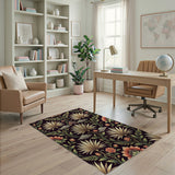 Exotic Persian Floral Palm Rug in Black