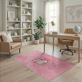 Cute Pink Shaggy Rug with Embroidered Cat