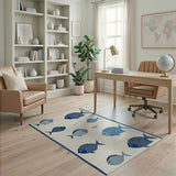 Coastal Beach Whimsical Blue Fish Coastal Area Rug