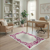 Ornate Pink Floral Bird Border Area Rug