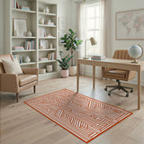 Vibrant Orange Geometric Line Art Area Rug