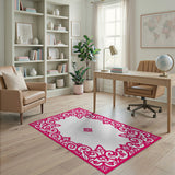 Ornate Pink Floral Lace Border Rug