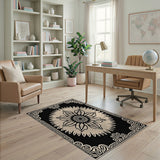 Cream Sunburst Medallion Black Persian Rug