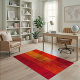 Bold Red Orange Geometric Stripe Area Rug
