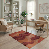 Abstract Wavy Red Area Rug
