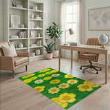 Vibrant Yellow Daisy Shag Area Rug on Green