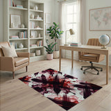 Abstract Red Black Brushstroke Floral Area Rug