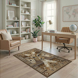 Brown and Tan Tribal Deer Head Geometric Area Rug
