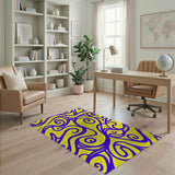 Vibrant Yellow Blue Swirl Abstract Area Rug