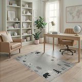 Grey Snowy Forest Bear Kids Area Rug
