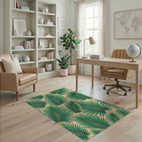 ODIKA Tropical Palm Leaf Washable Area Rug - Green Botanical Low Pile Non-Slip Rug
