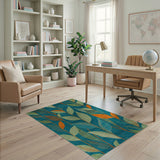 Teal Green Leaf Abstract Area Rug