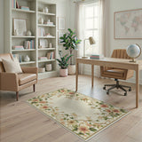 Elegant Cream Floral Border Area Rug